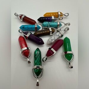 12 silver tone faux gemstone point crystal pendants